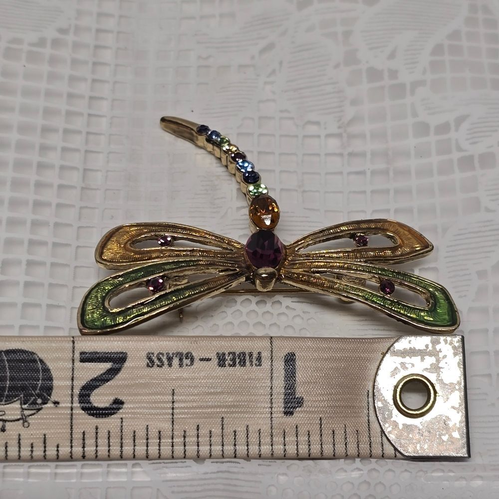 Monet Signed Dragonfly Multicolor Rhinestones Brooch Vintage Boho Summer Spring - Picture 9 of 9